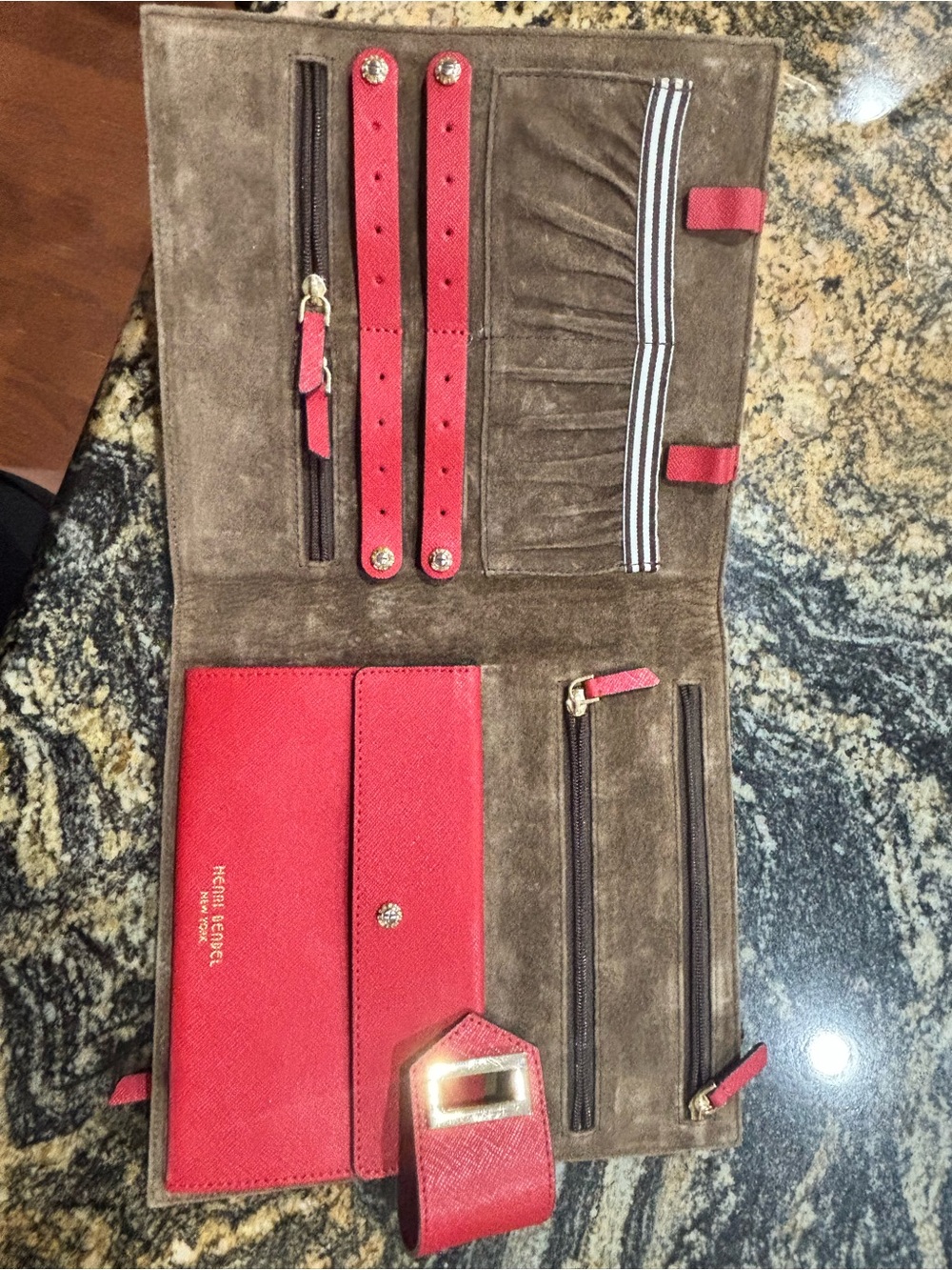 Red Henri Bendel jewelry Leather Organizer with Gold Turn-Lock - Picture 3 of 5